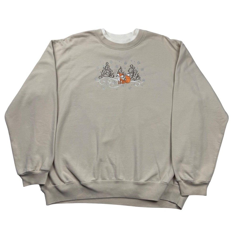 Vintage Trilogy Morning Sun Fox Embroidered Sweatshirt XL Cottagecore Grannycore